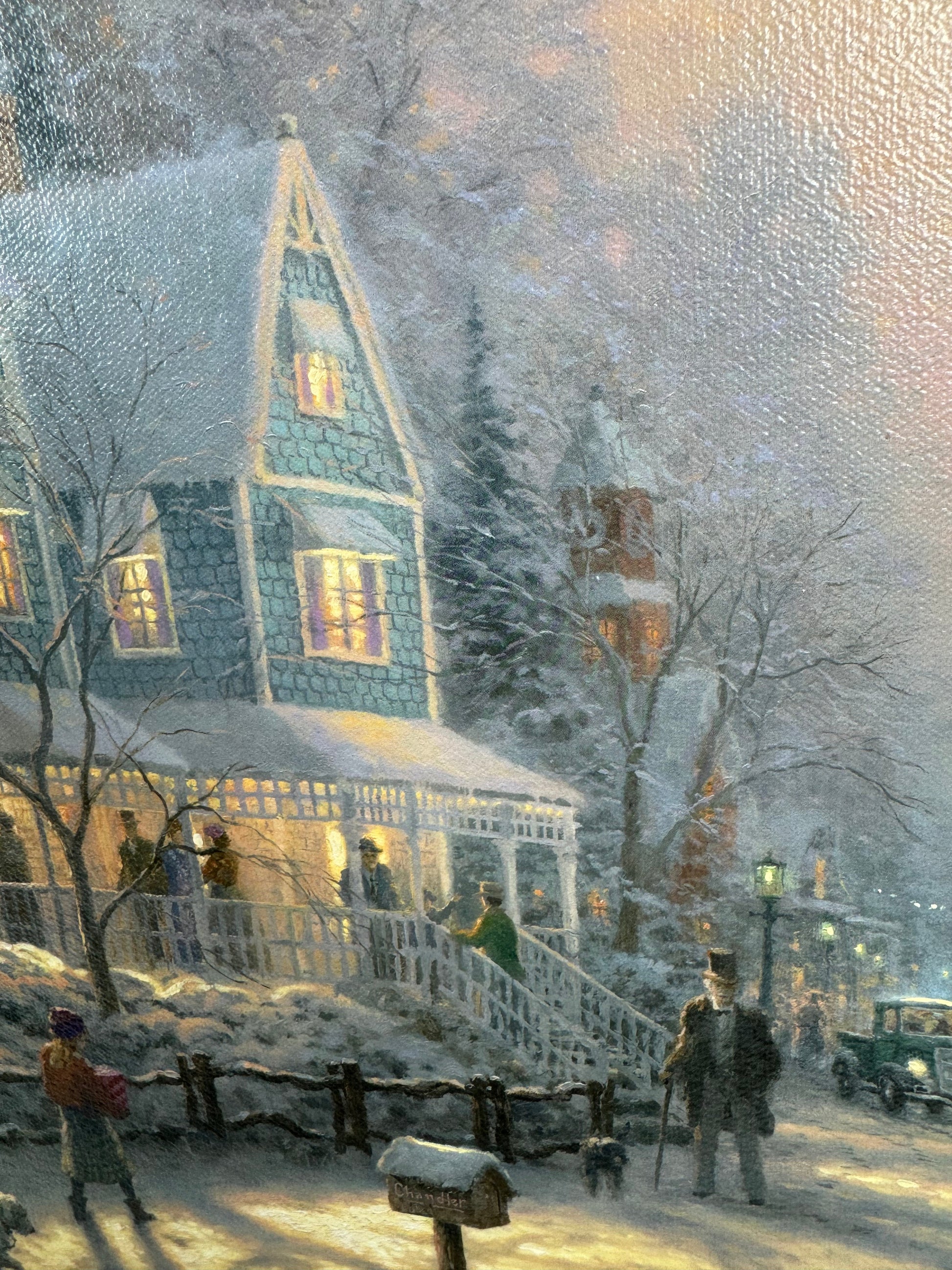 Thomas Kinkade A Holiday Gathering Christmas Cottage IX LE #380/6950 Large Canvas