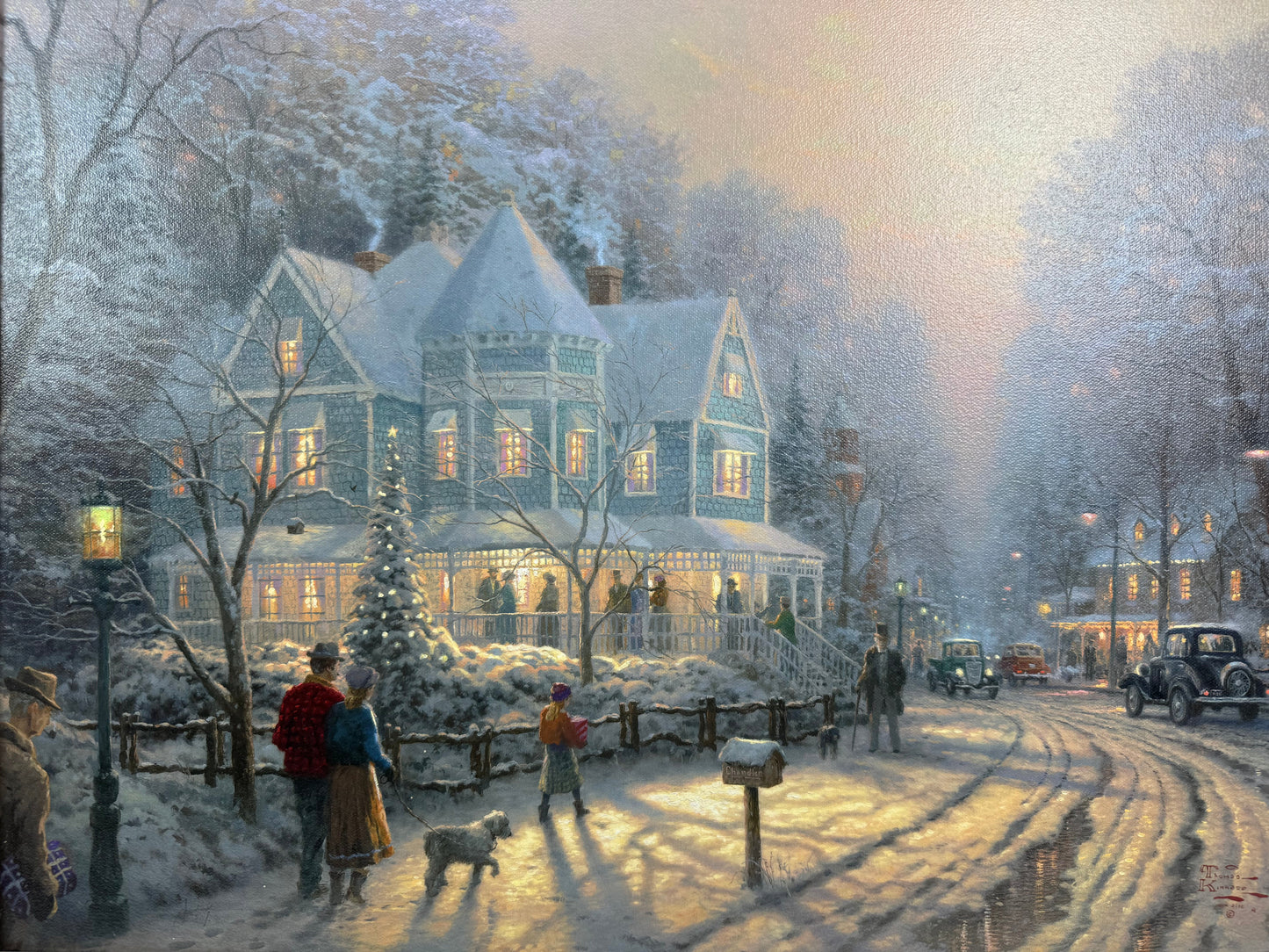 Thomas Kinkade A Holiday Gathering Christmas Cottage IX LE #380/6950 Large Canvas