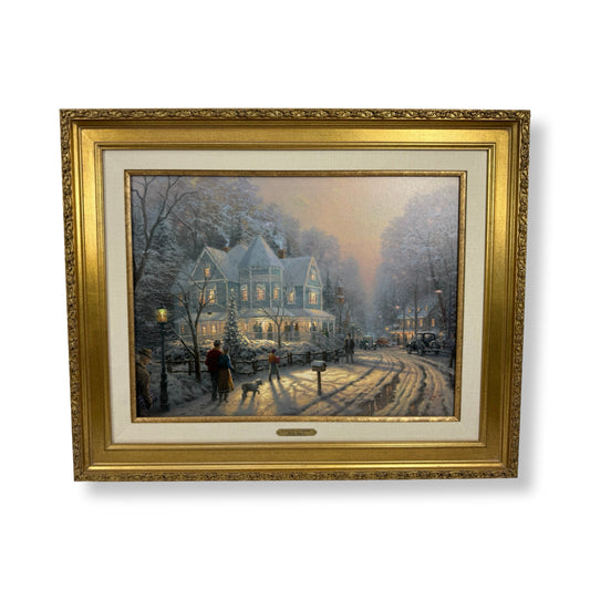 Thomas Kinkade A Holiday Gathering Christmas Cottage IX LE #380/6950 Large Canvas