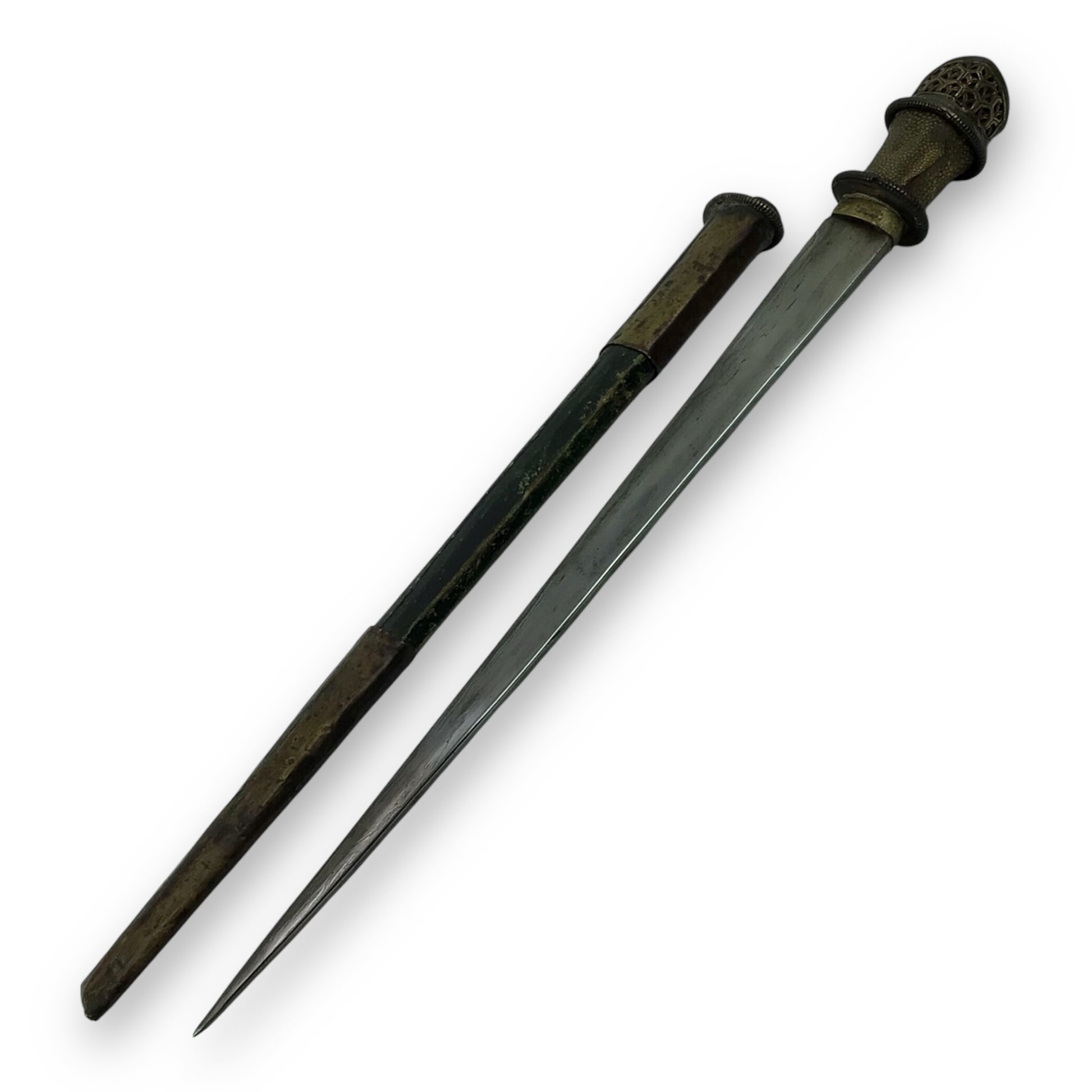 Tibetan Dagger 17th–18th C – Damascus Steel Blade, Gilt Pommel, Rare Find