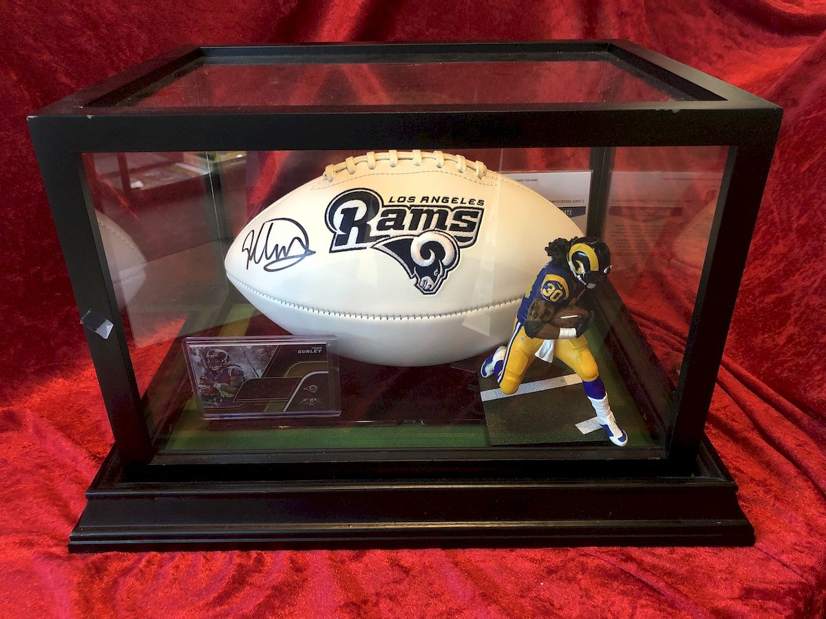 Todd Gurley Los Angeles Rams Autographed Football & Action Figure in Shadowbox