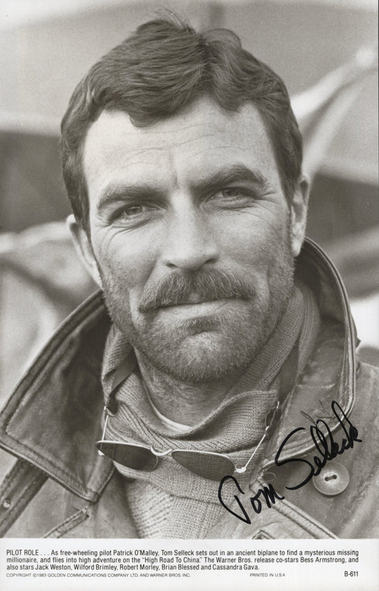 Tom Selleck Signed Photo 6.25x9.5 B&W, Selleck Autograph in High Road to China