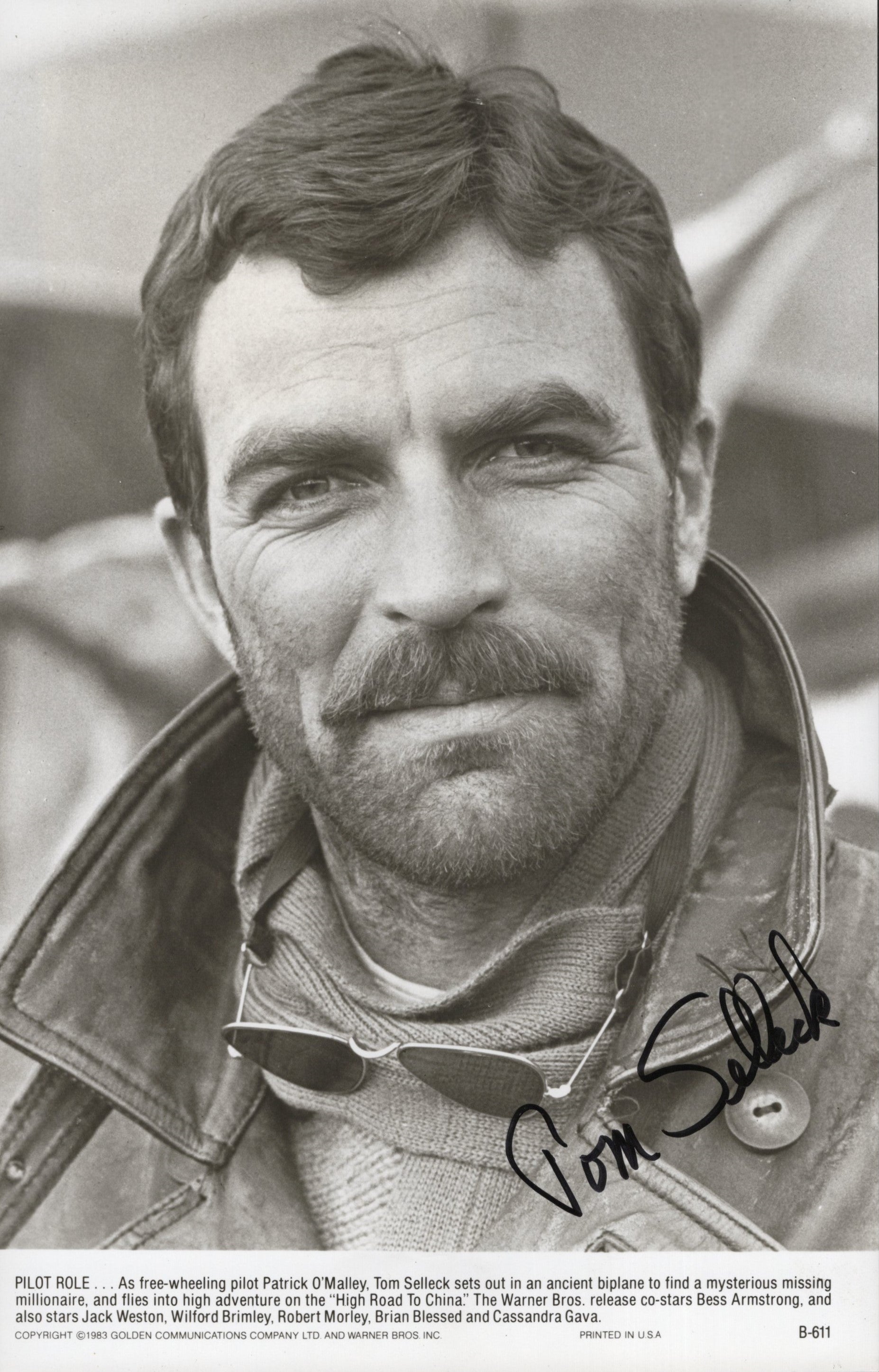 Tom Selleck Signed Photo 6.25x9.5 B&W, Tom Selleck Autograph in High Road to China