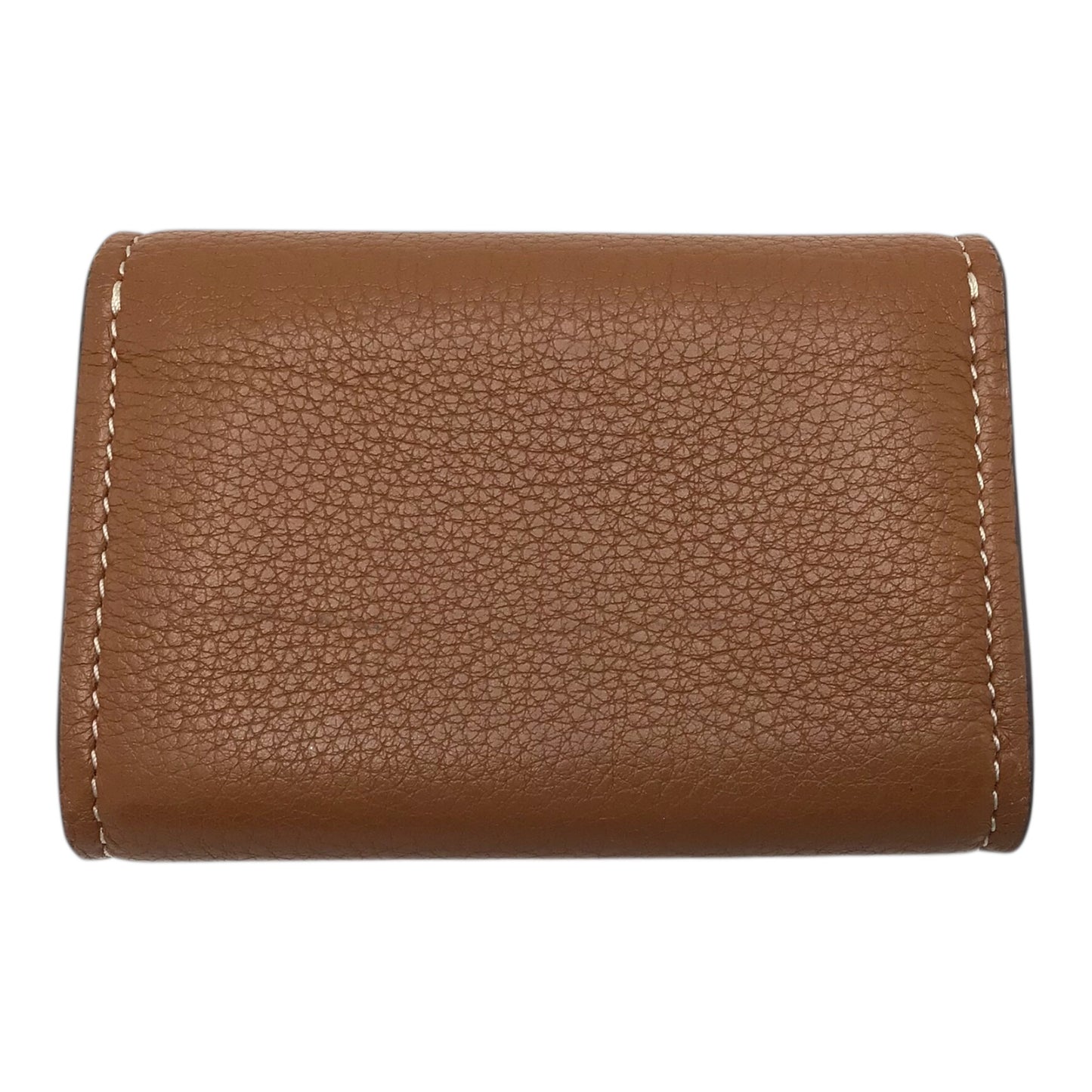 Tory Burch Brown Pebble Leather Compact Wallet with Snap Closure