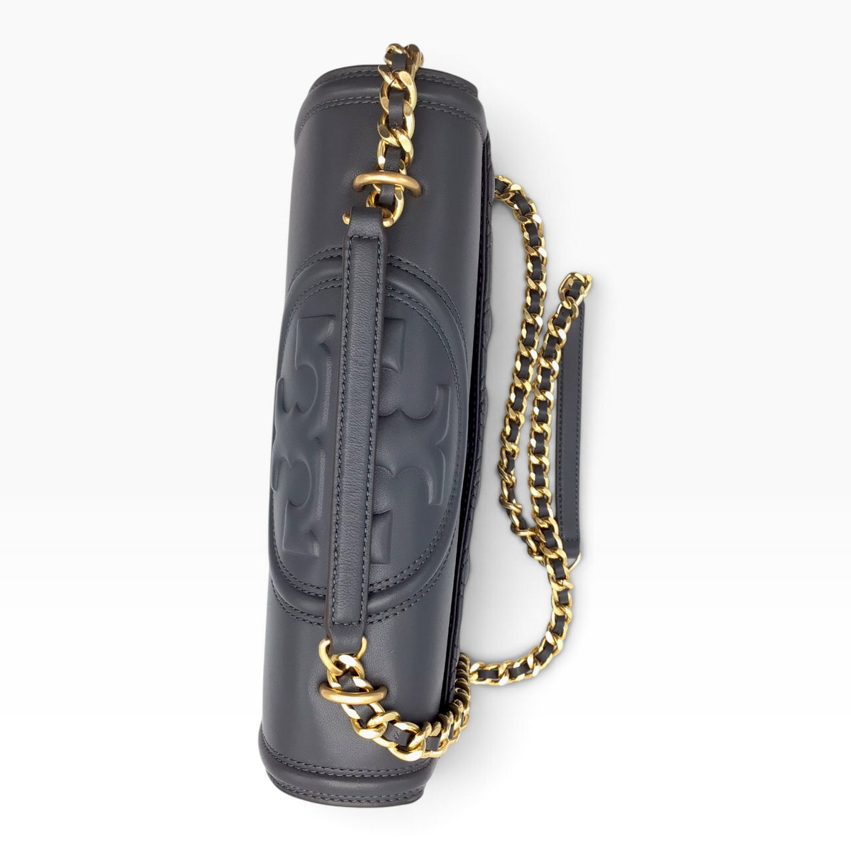 Tory Burch Fleming Overcast Dark Gray Quilted Leather Crossbody Shoulder Bag – Silver Maple 43833 - Gold-Tone Hardware