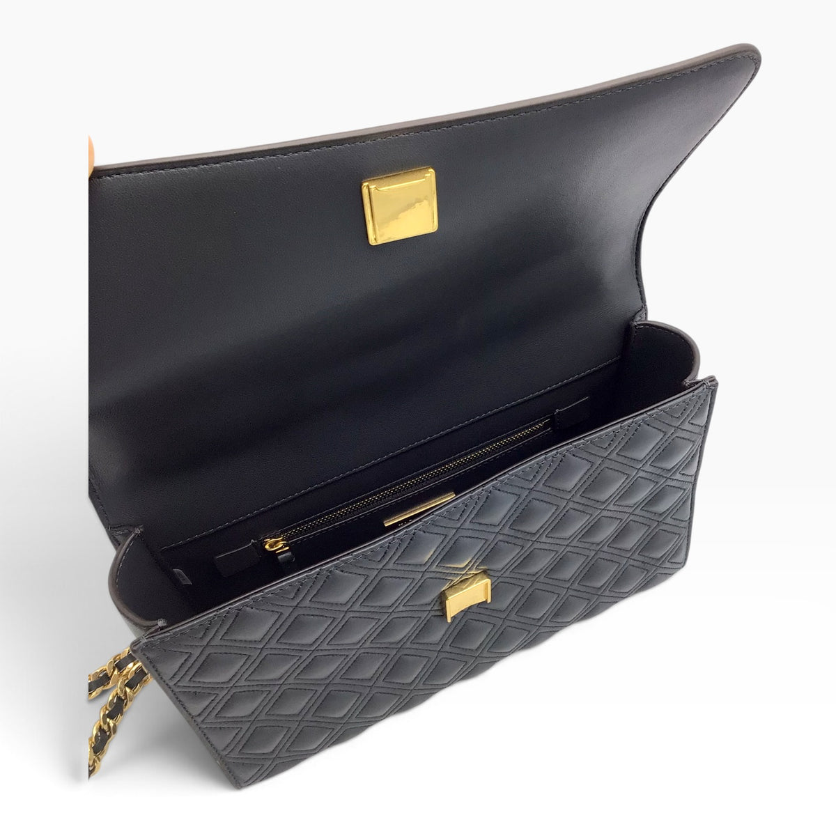 Tory Burch Fleming Overcast Dark Gray Quilted Leather Crossbody Shoulder Bag – Silver Maple 43833 - Gold-Tone Hardware