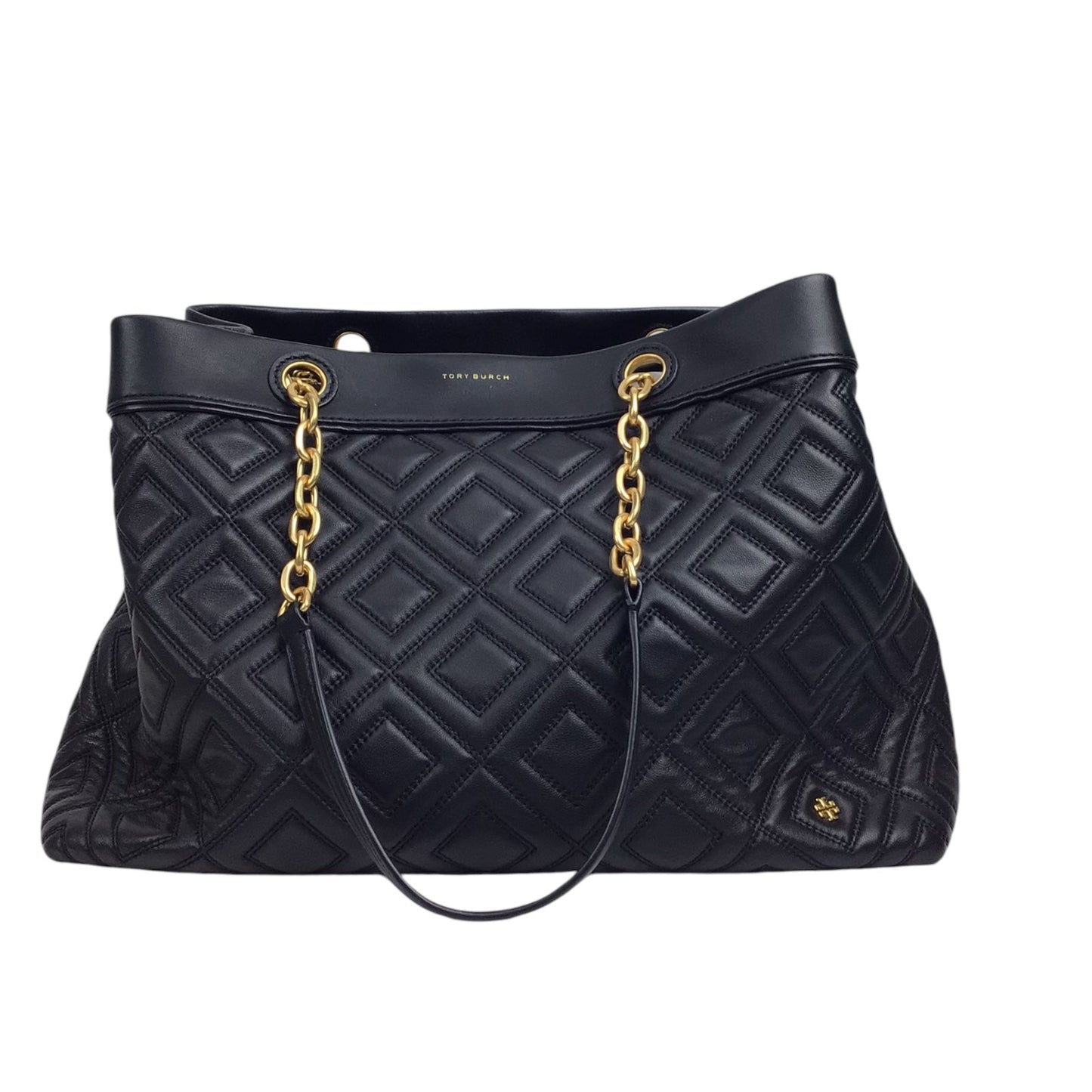 Tory Burch Fleming Tote in Black Leather with Gold-Toned Straps