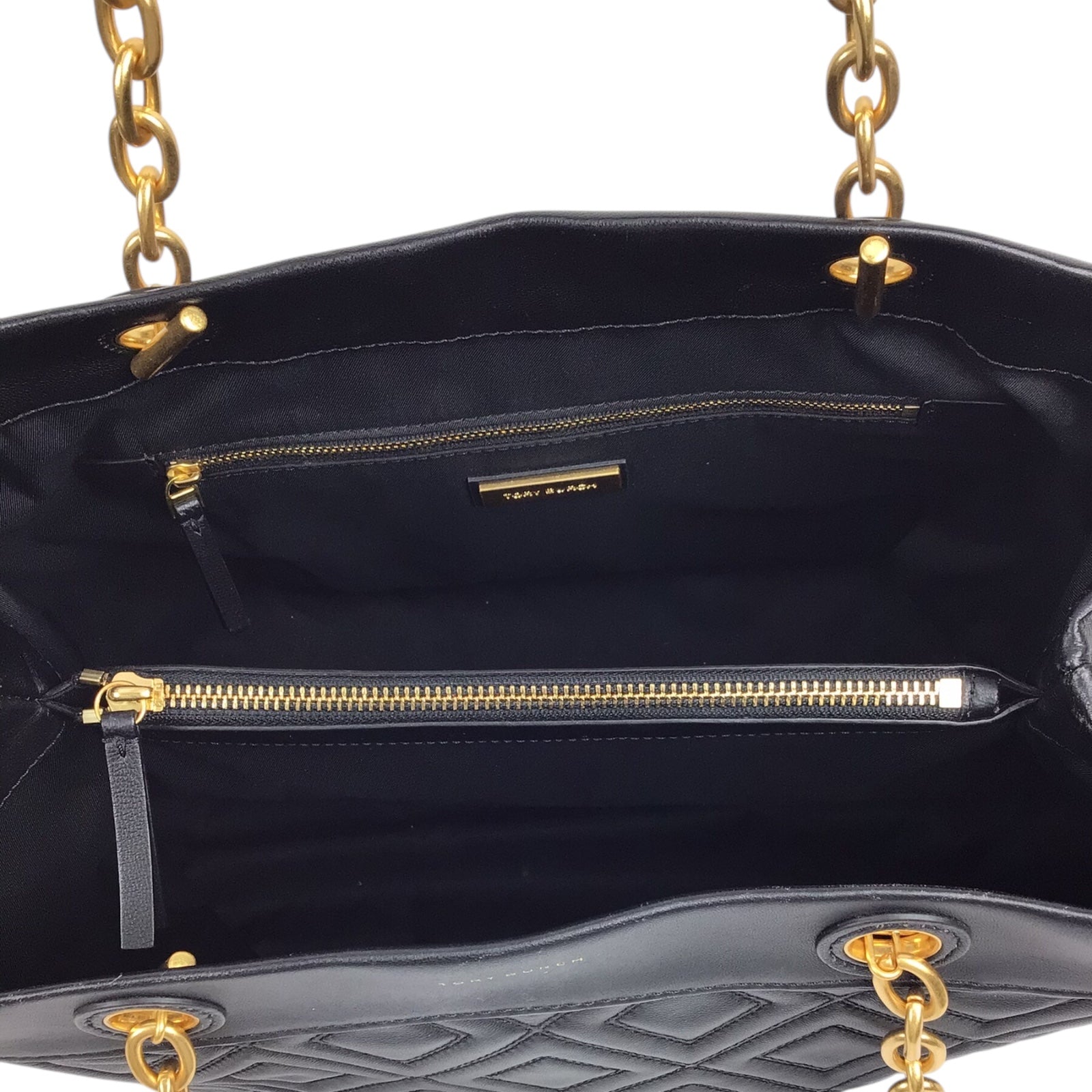 Tory Burch Fleming Tote in Black Leather with Gold-Toned Straps