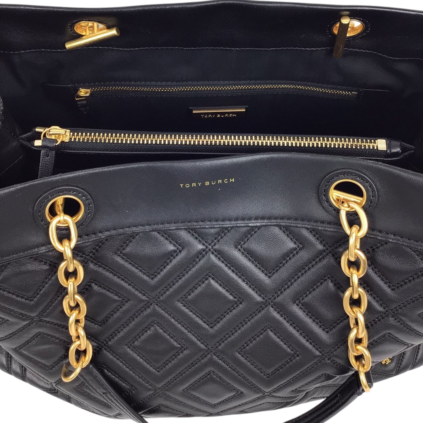 Tory Burch Fleming Tote in Black Leather with Gold-Toned Straps