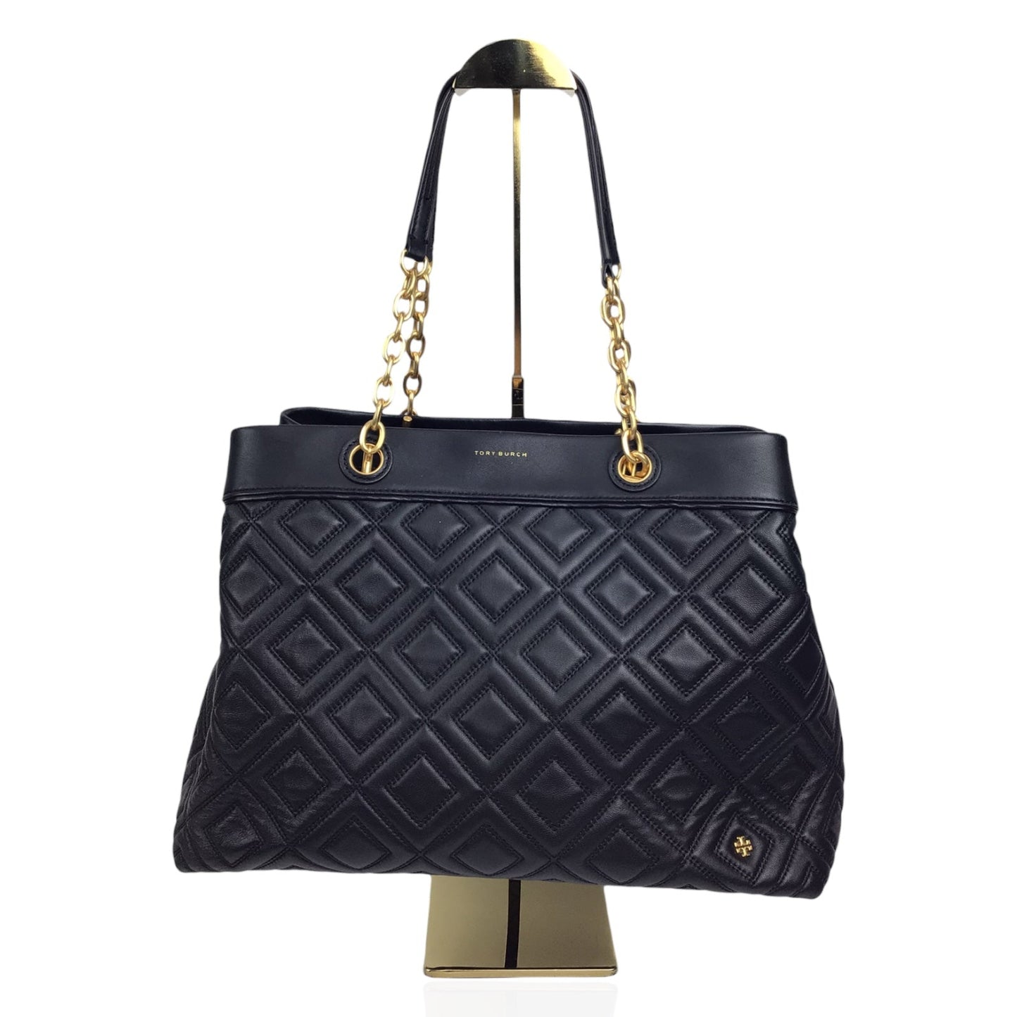 Tory Burch Fleming Tote in Black Leather with Gold-Toned Straps