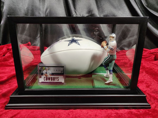 Troy Aikman Dallas Cowboys Autographed Football Shadowbox with Card and Figure
