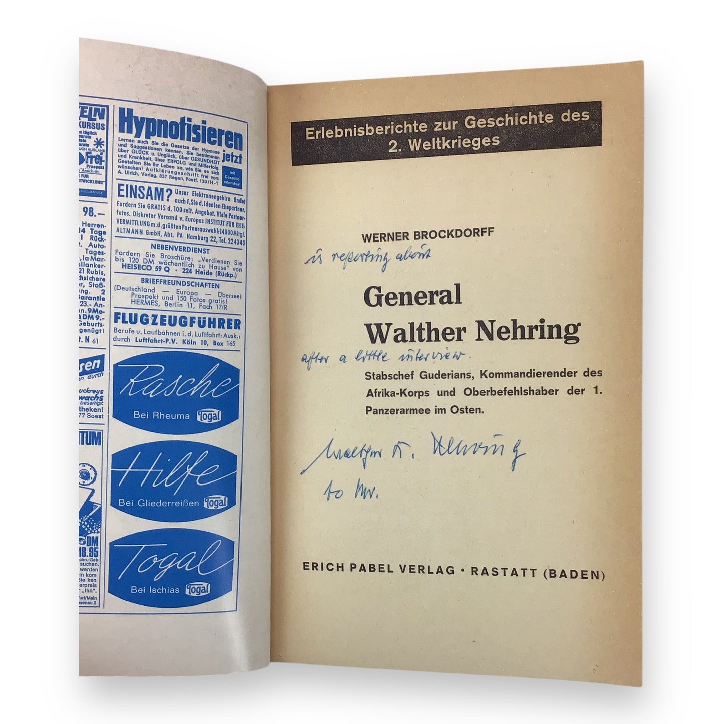 Two Original Der Landser WW2 German Combat Paperbacks | Featuring Generals Nehring & Ramcke