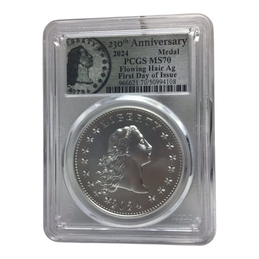 US Mint 230th Anniversary Flowing Hair Dollar Silver Coin PCGS MS70