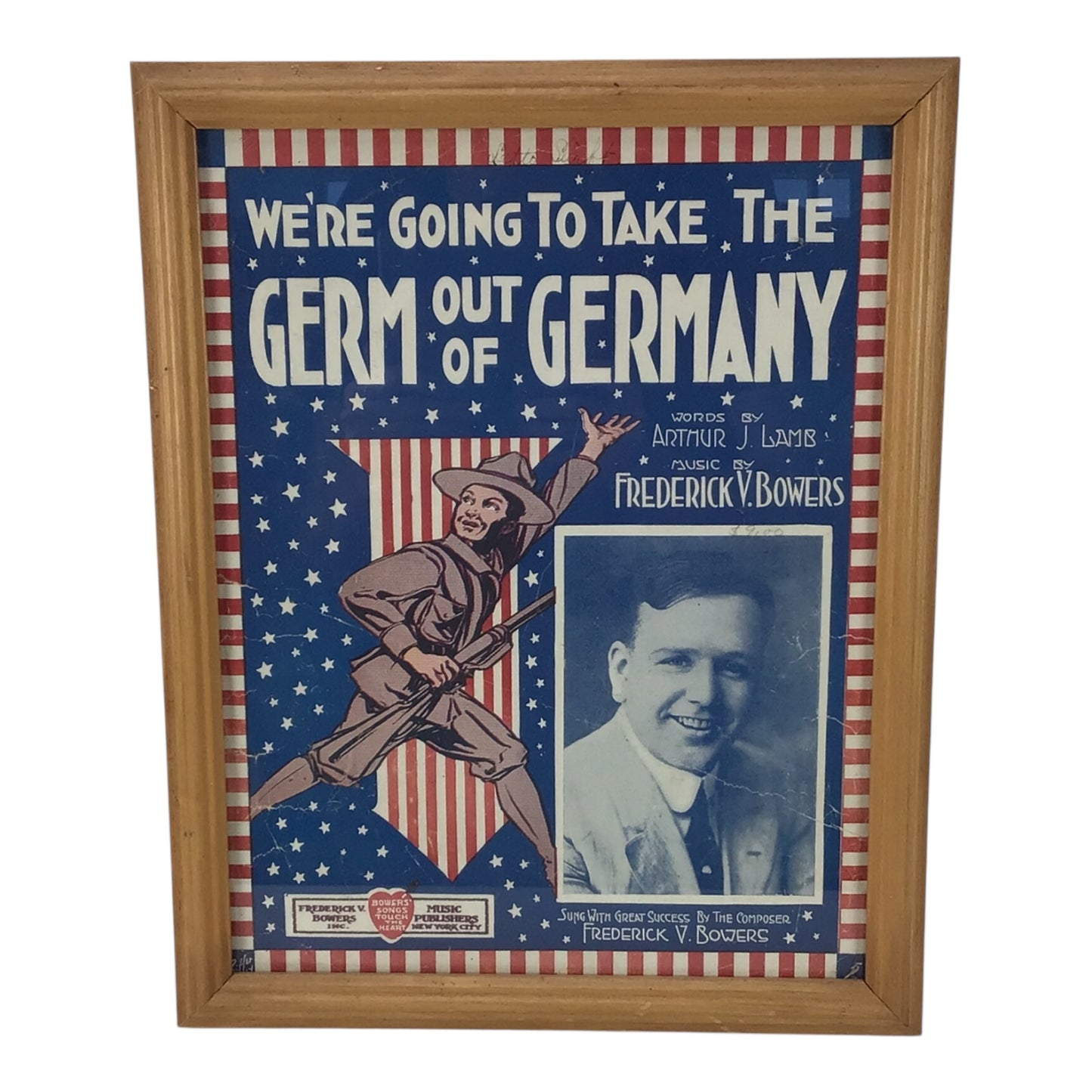 US WW1 Framed Sheet Music Cover Image of 'We're Going To Take The Germ Out of Germany'