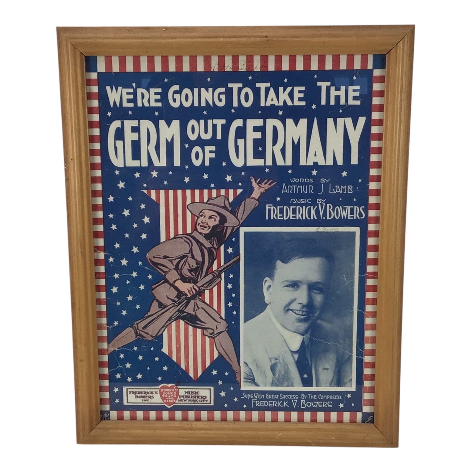 US WW1 Framed Sheet Music Cover Image of 'We're Going To Take The Germ Out of Germany'
