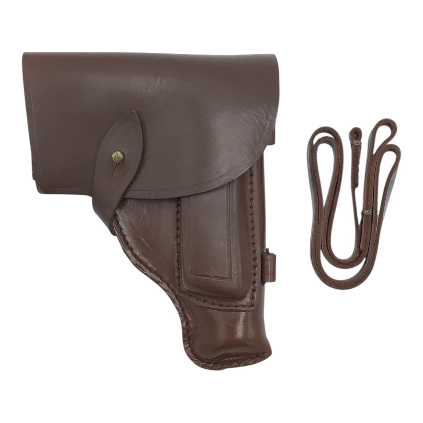 USSR/Russian Military Soviet Army Makarov PM Pistol Belt Holster – 1985 Brown Leather with Safety Strap Lanyard