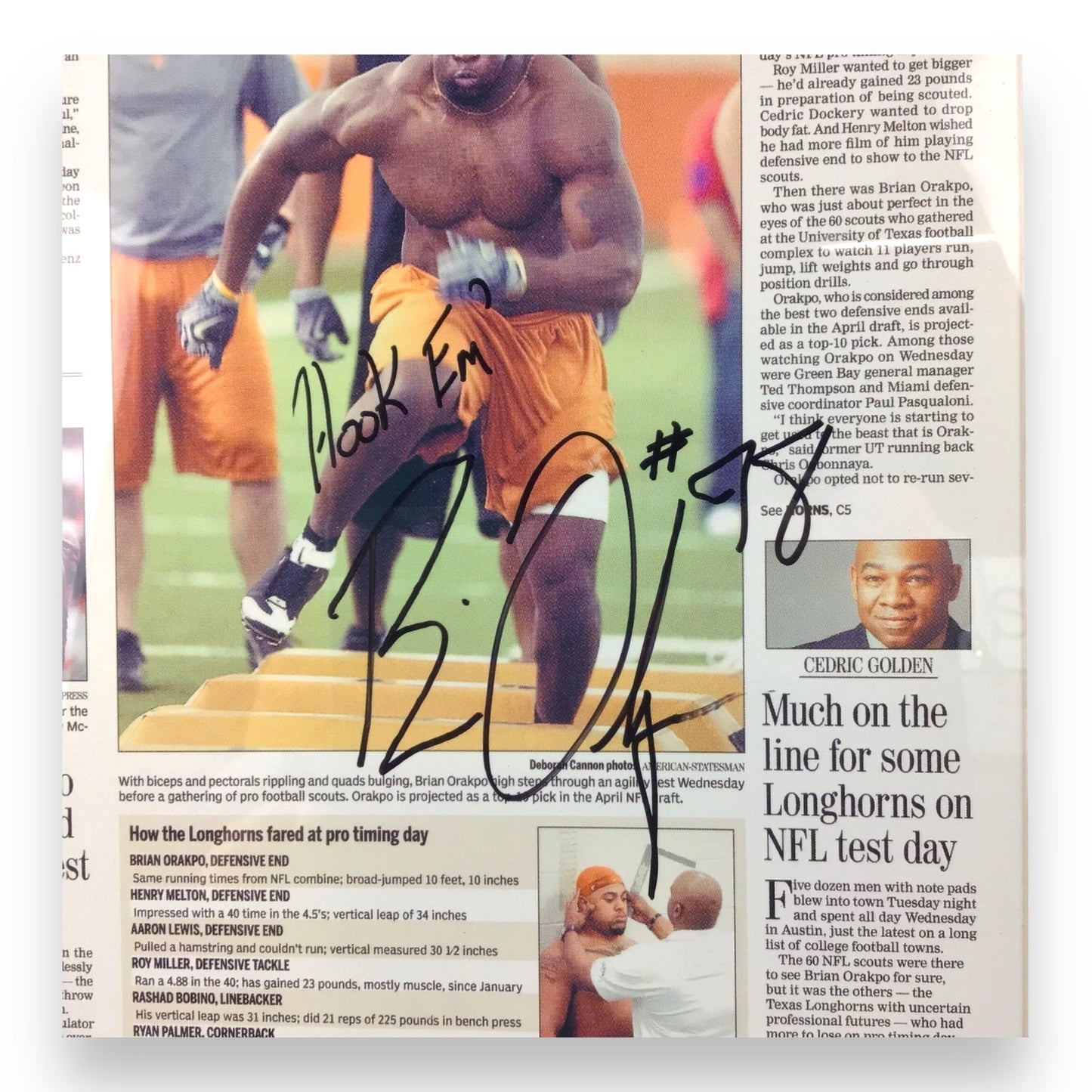 UT Newspaper Article Signed by Texas Longhorns Legend Brian Orakpo