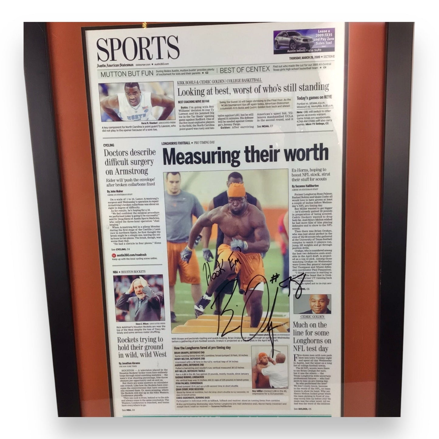 UT Newspaper Article Signed by Texas Longhorns Legend Brian Orakpo