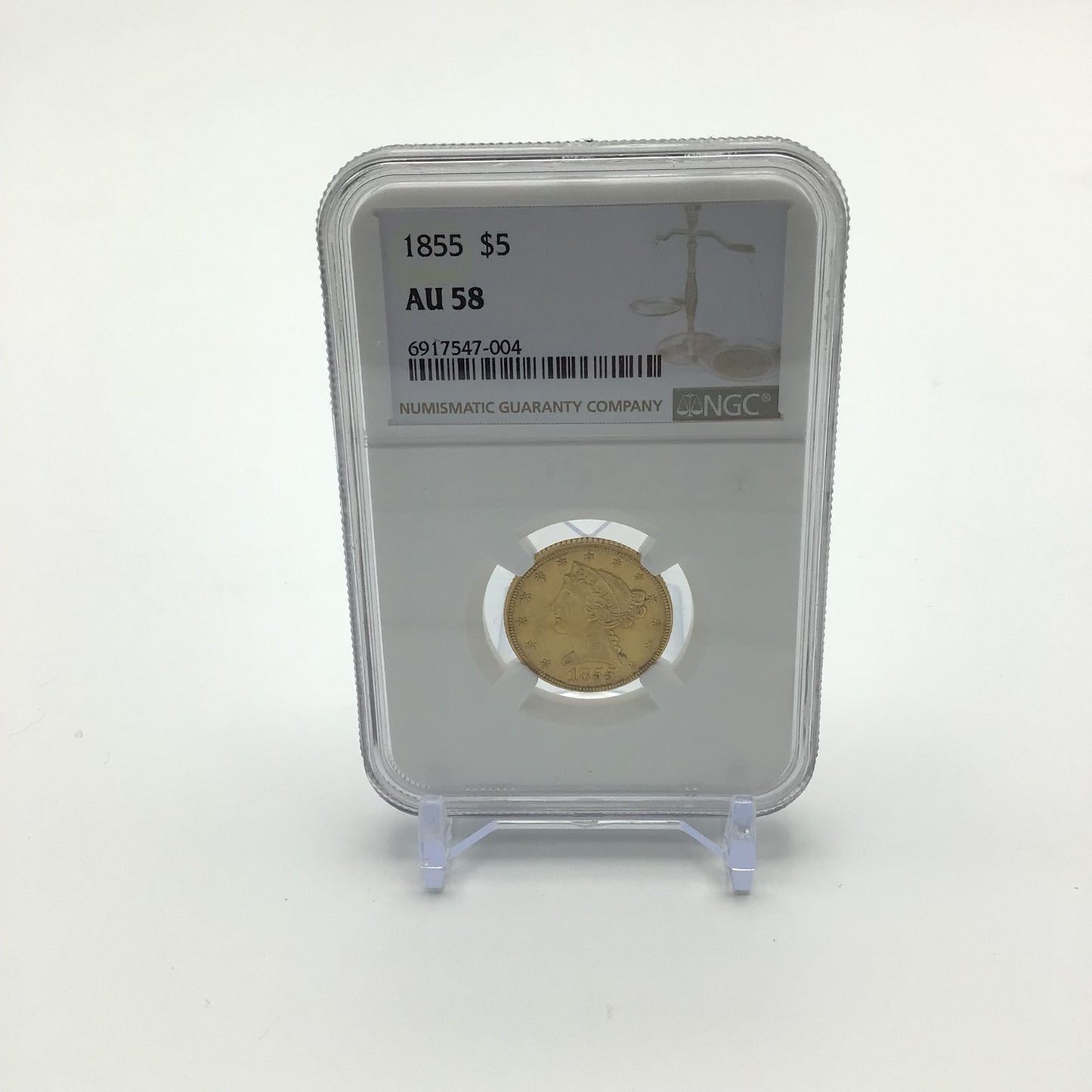 U.S. 1855 Five Dollar Coin AU 58