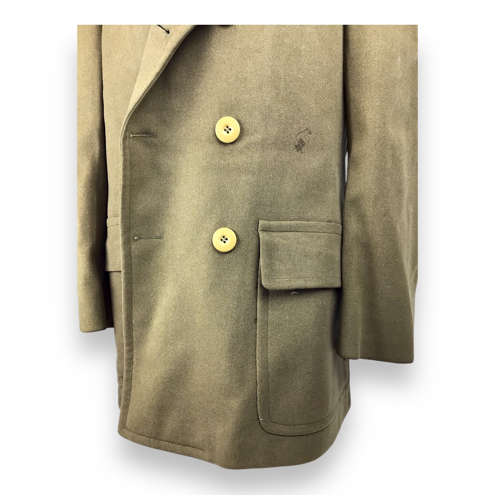 U.S. Army Officer’s WWII-Era Olive Wool Overcoat – Double-Breasted Melton