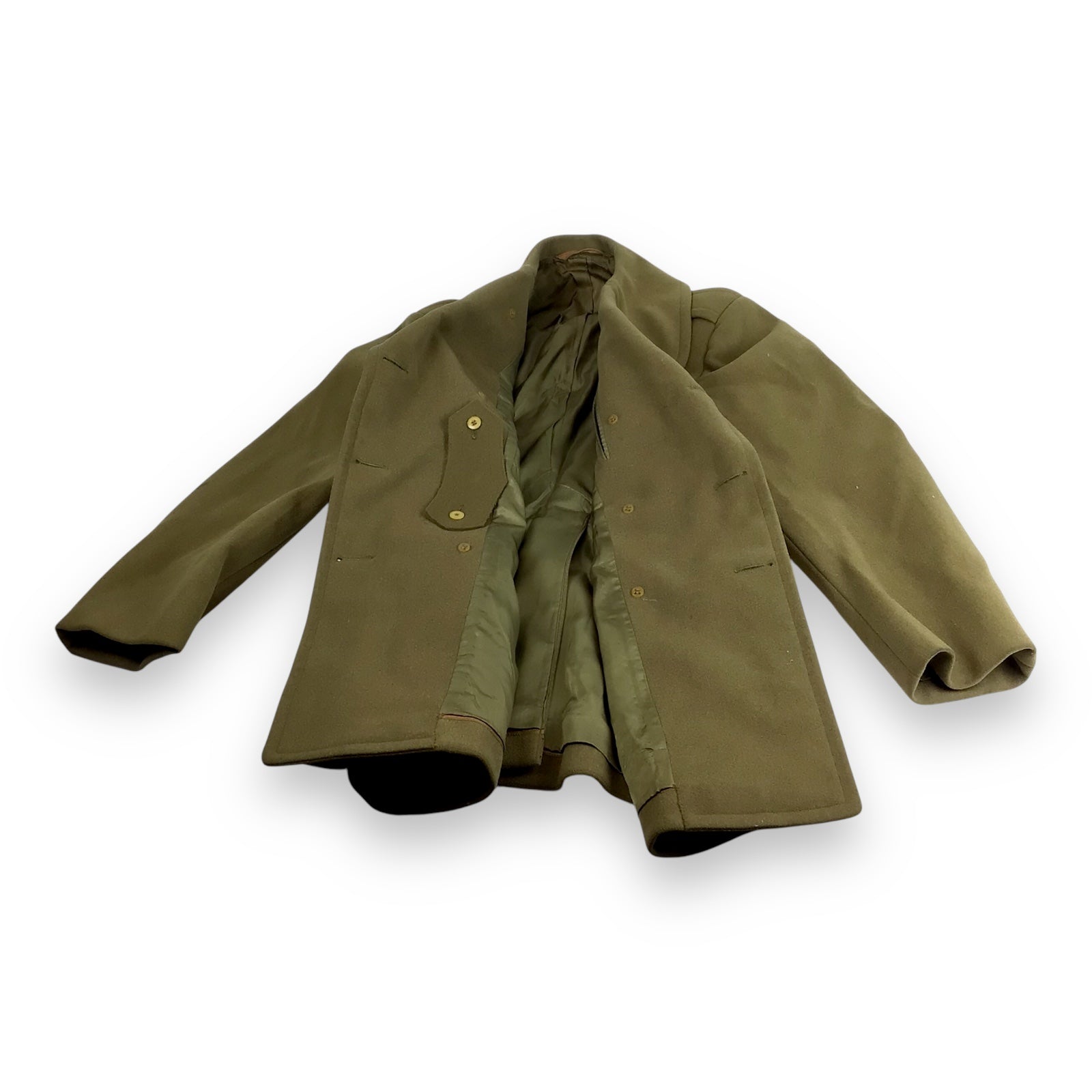 U.S. Army Officer’s WWII-Era Olive Wool Overcoat – Double-Breasted Melton