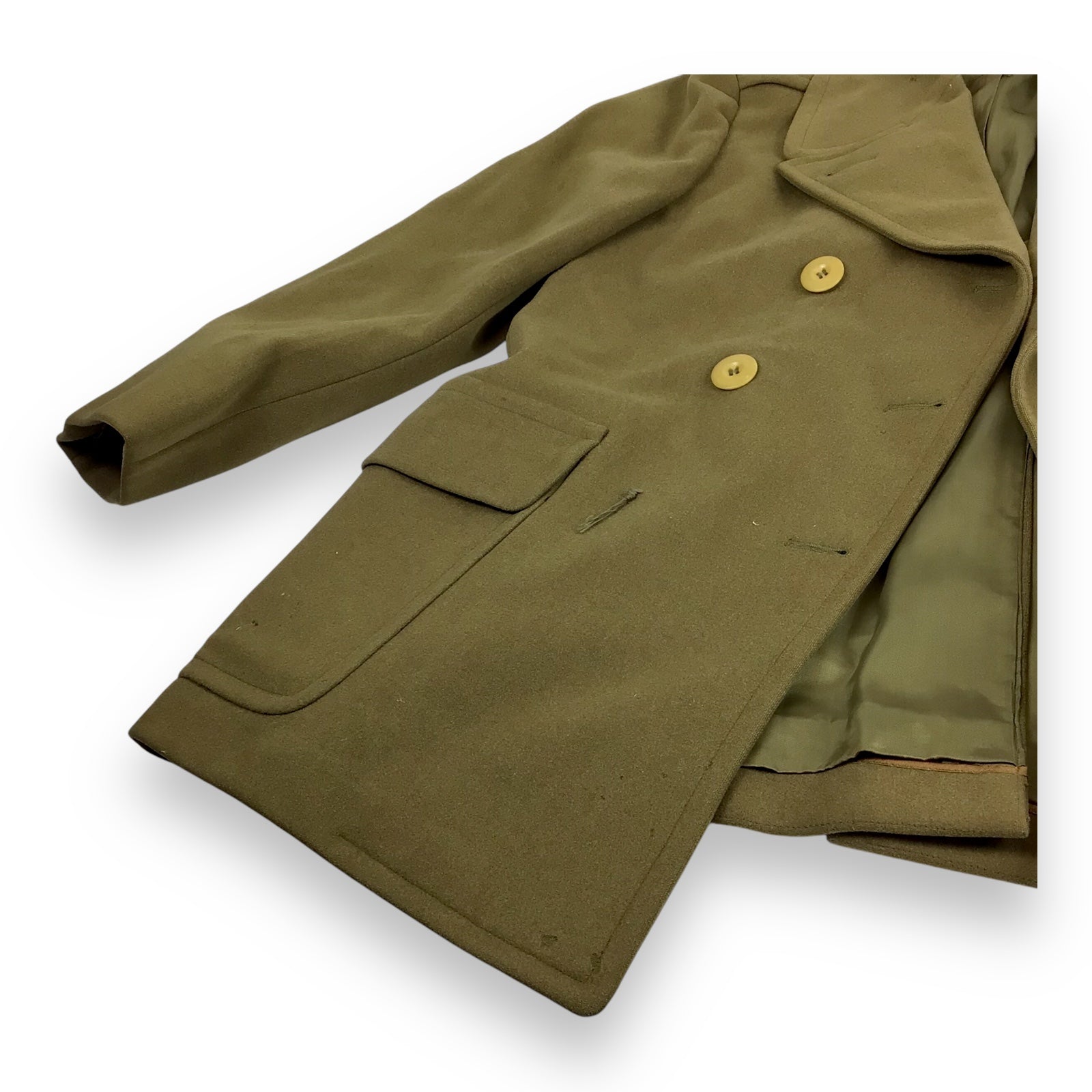 U.S. Army Officer’s WWII-Era Olive Wool Overcoat – Double-Breasted Melton