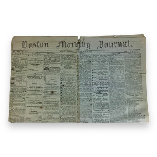 U.S. Civil War Period Newspaper – The Boston Morning Journal, May 7, 1862