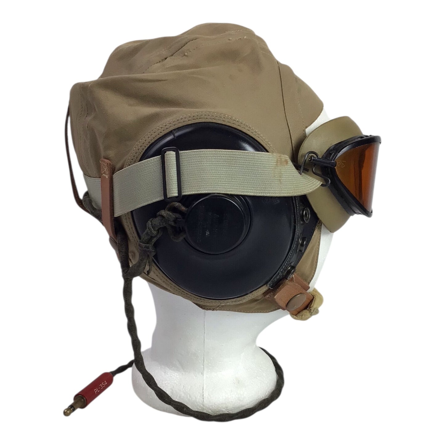 U.S. WW2 Army Air Forces AN-H-15 Summer Flight Helmet with Polaroid Goggles & Radio Lead