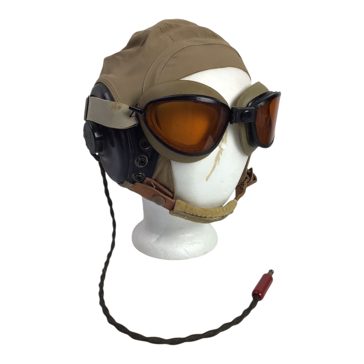 U.S. WW2 Army Air Forces AN-H-15 Summer Flight Helmet with Polaroid Goggles & Radio Lead