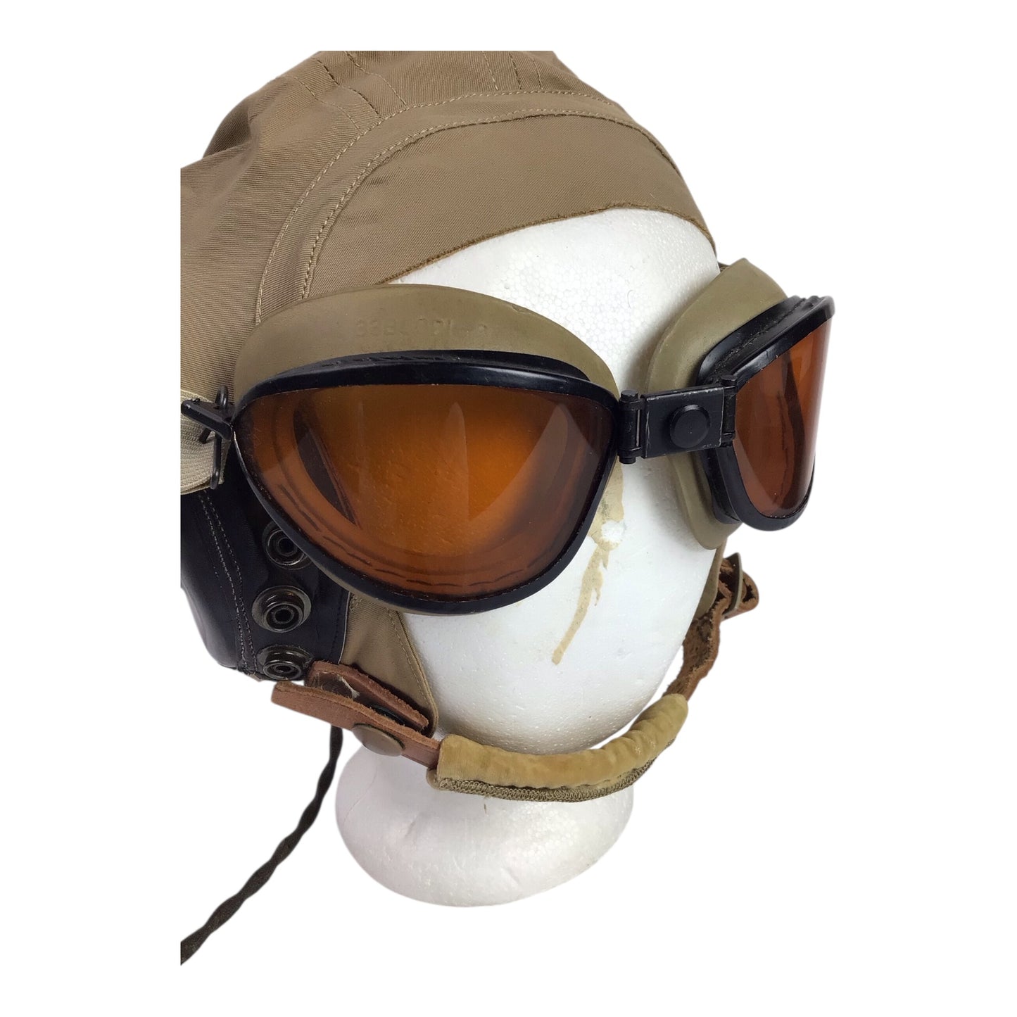 U.S. WW2 Army Air Forces AN-H-15 Summer Flight Helmet with Polaroid Goggles & Radio Lead