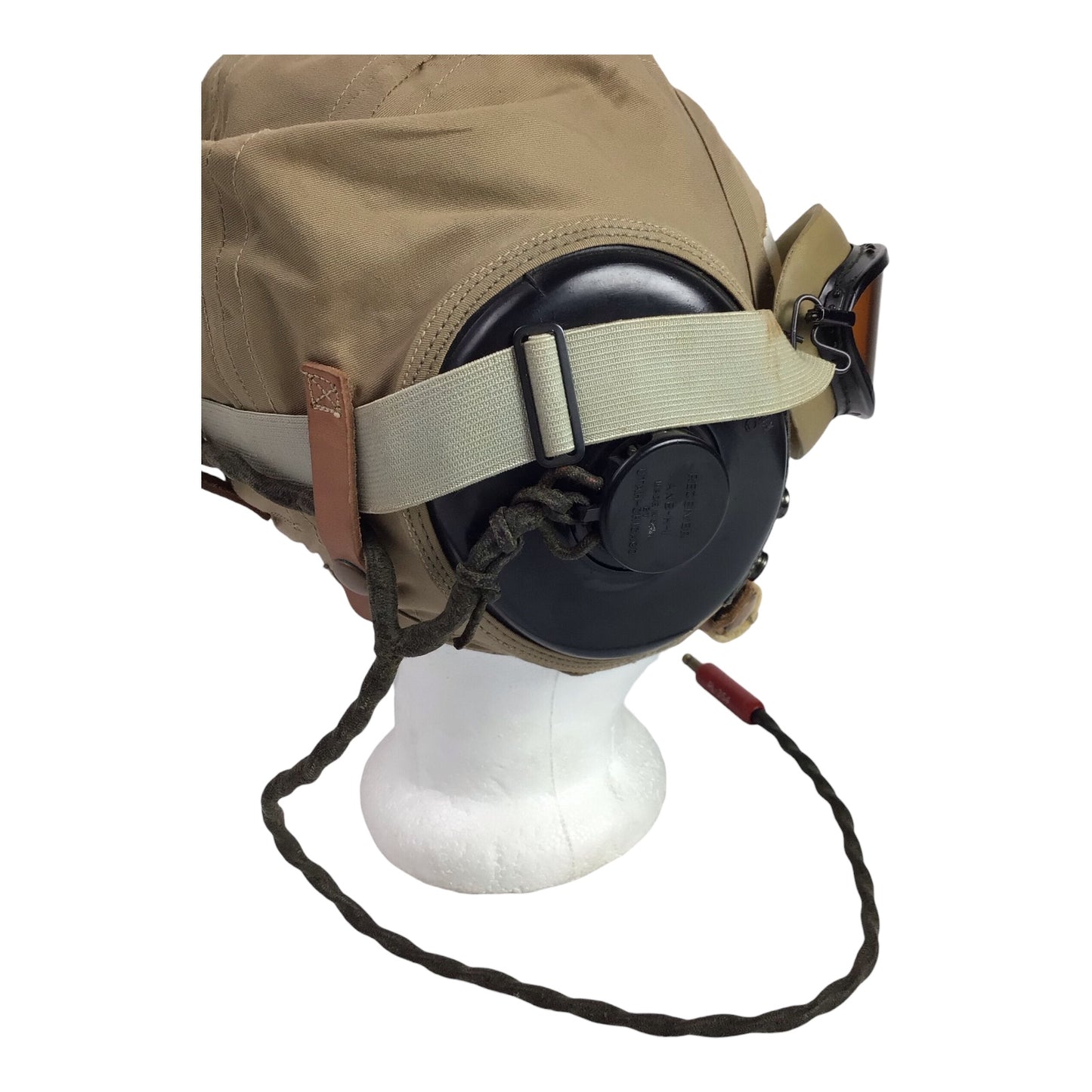 U.S. WW2 Army Air Forces AN-H-15 Summer Flight Helmet with Polaroid Goggles & Radio Lead