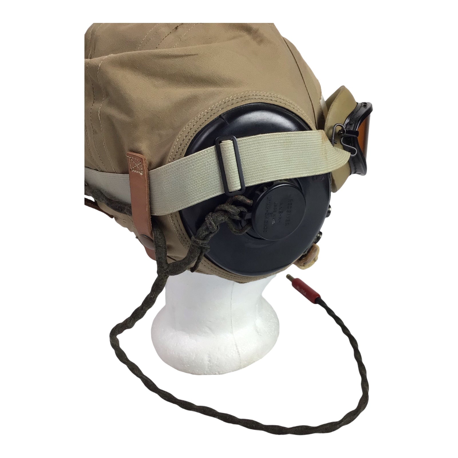 U.S. WW2 Army Air Forces AN-H-15 Summer Flight Helmet with Polaroid Goggles & Radio Lead