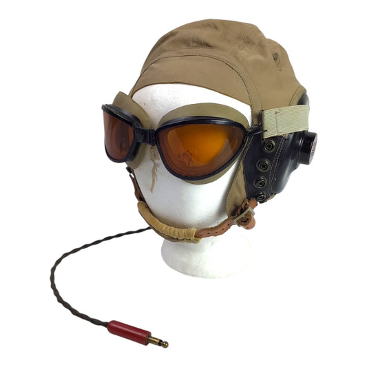 U.S. WW2 Army Air Forces AN-H-15 Summer Flight Helmet with Polaroid Goggles & Radio Lead