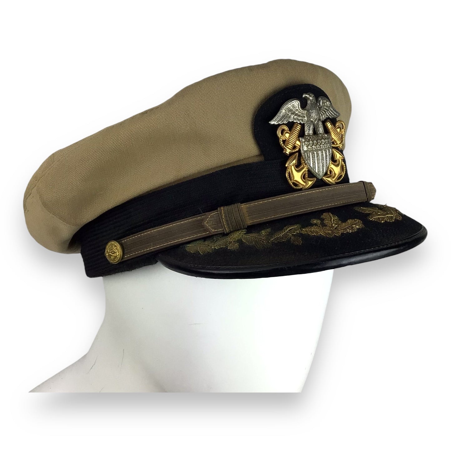 U.S. WW2 Navy Commander Visor Cap | Bancroft Zephyr Khaki Officer Cap