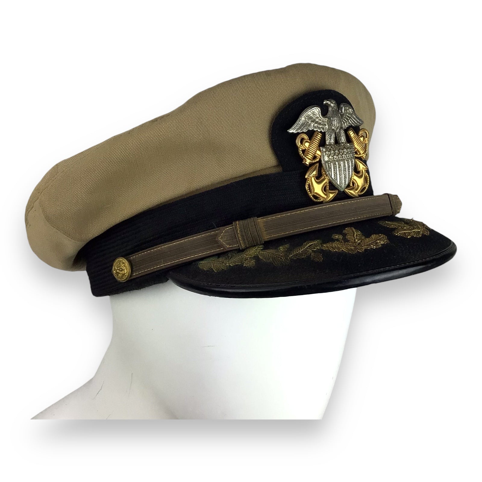 U.S. WW2 Navy Commander Visor Cap | Bancroft Zephyr Khaki Officer Cap