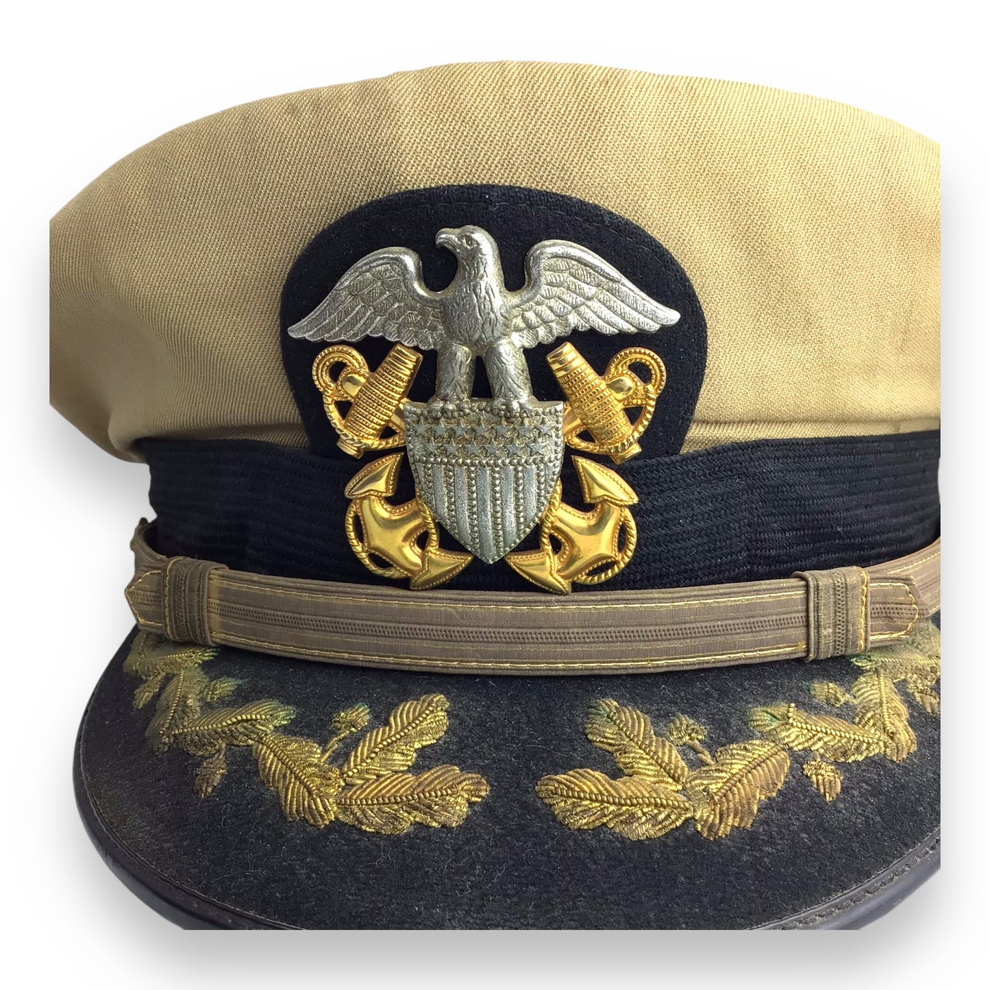 U.S. WW2 Navy Commander Visor Cap | Bancroft Zephyr Khaki Officer Cap