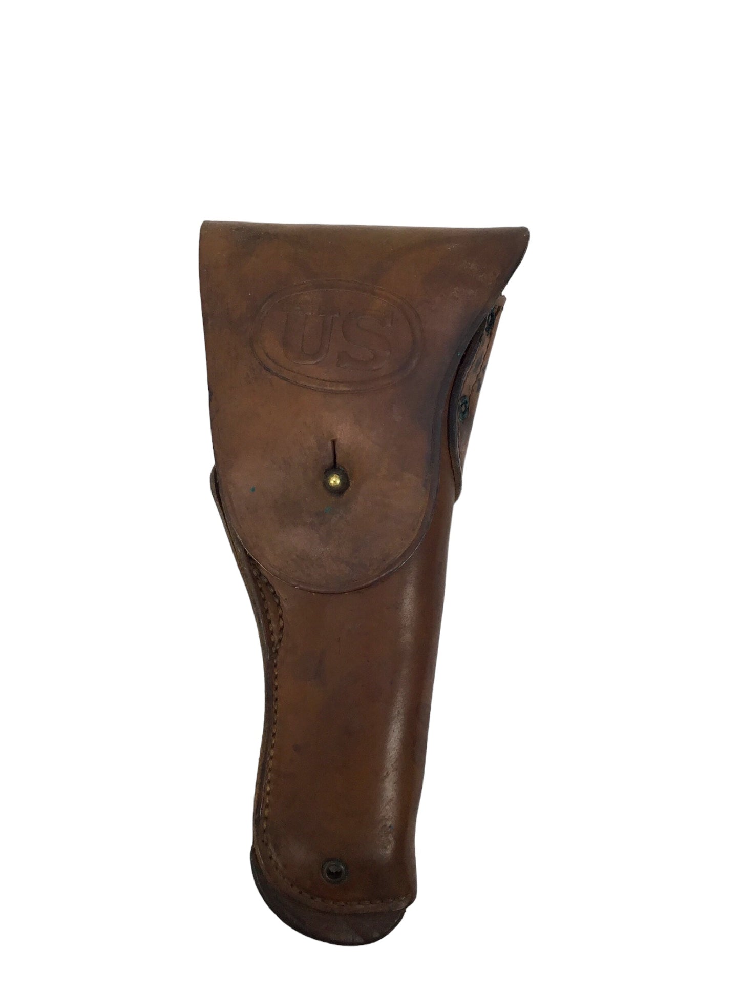U.S. WWII leather pistol holster marked "U.S." on flap, further marked "Milwaukee Saddlery Co., 1942"