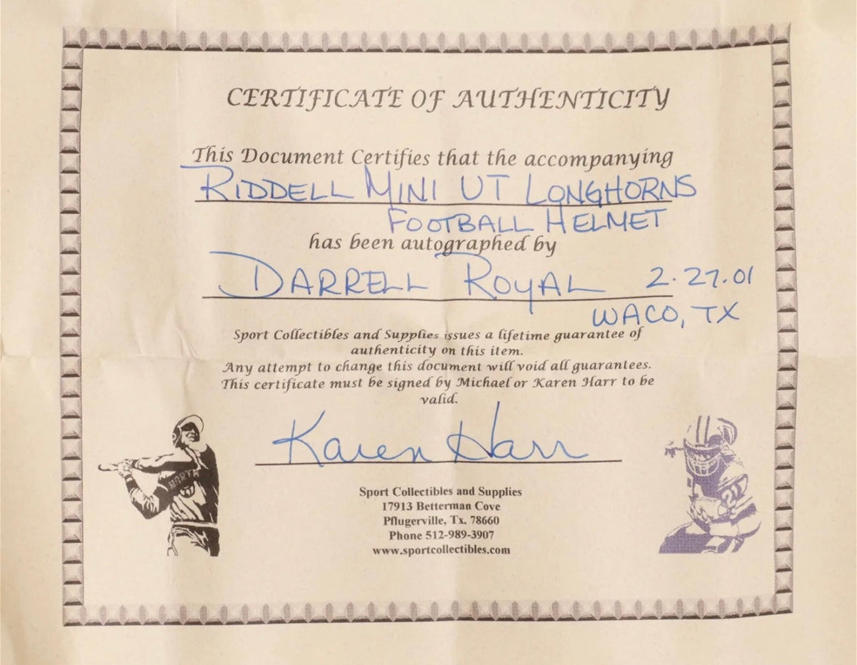 U.T. Longhorns Football Mini Helmet Signed by Darrell Royal – Autographed Texas Longhorns Collectible