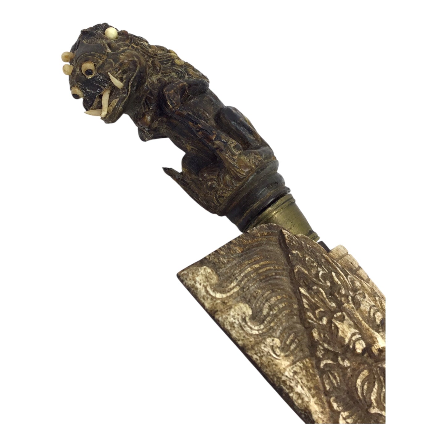 Unique Sri Lanka Ornate Demon Head Dagger with Green Man Sheath | 18th or 19th Century