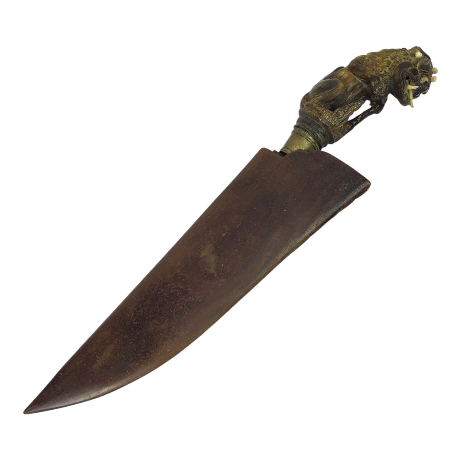 Unique Sri Lanka Ornate Demon Head Dagger with Green Man Sheath | 18th or 19th Century