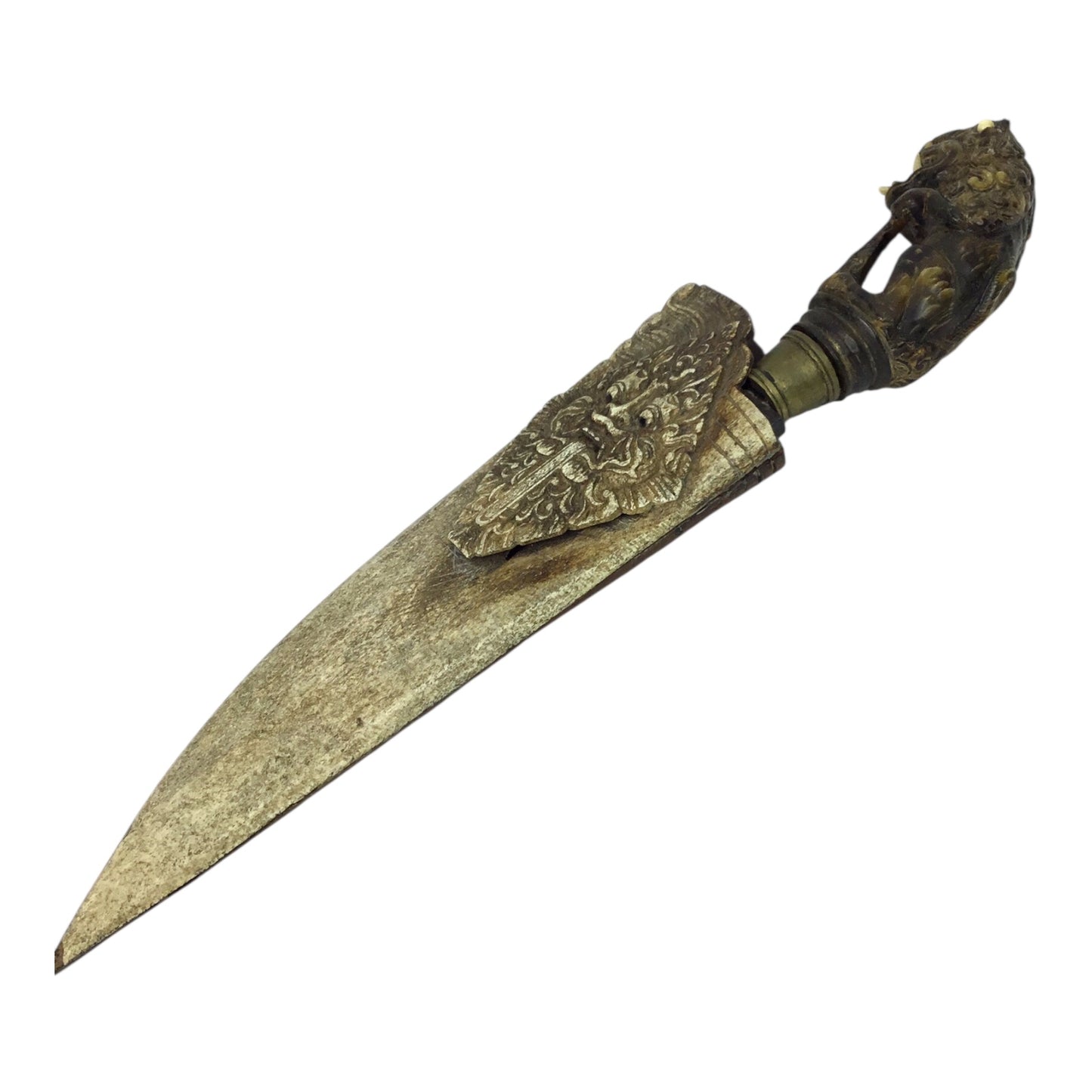 Unique Sri Lanka Ornate Demon Head Dagger with Green Man Sheath | 18th or 19th Century