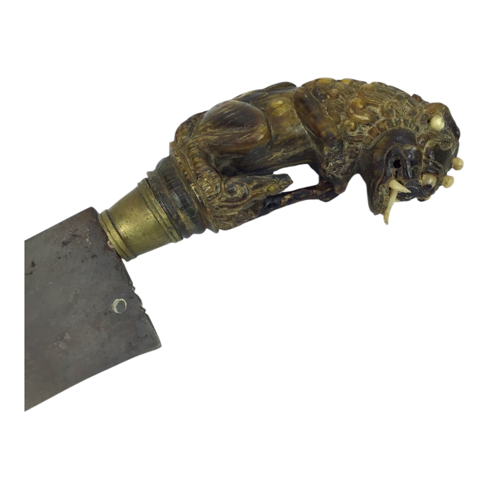 Unique Sri Lanka Ornate Demon Head Dagger with Green Man Sheath | 18th or 19th Century