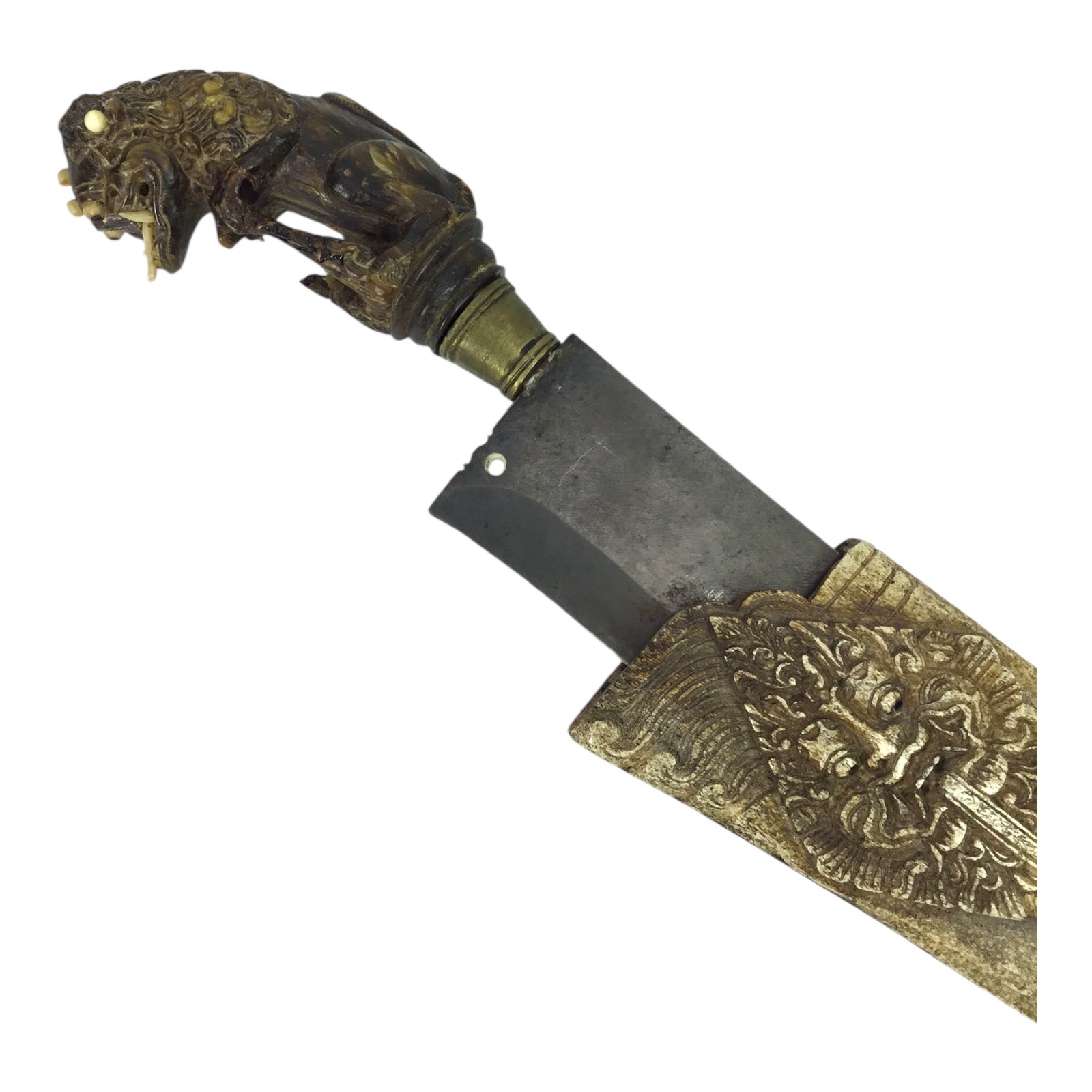 Unique Sri Lanka Ornate Demon Head Dagger with Green Man Sheath | 18th or 19th Century