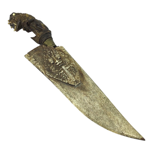 Unique Sri Lanka Ornate Demon Head Dagger with Green Man Sheath | 18th or 19th Century