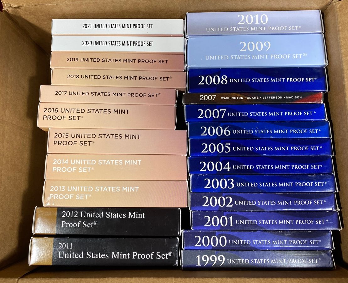 United States Proof Set Lot 1999 Thru 2021 - With Boxes and COA