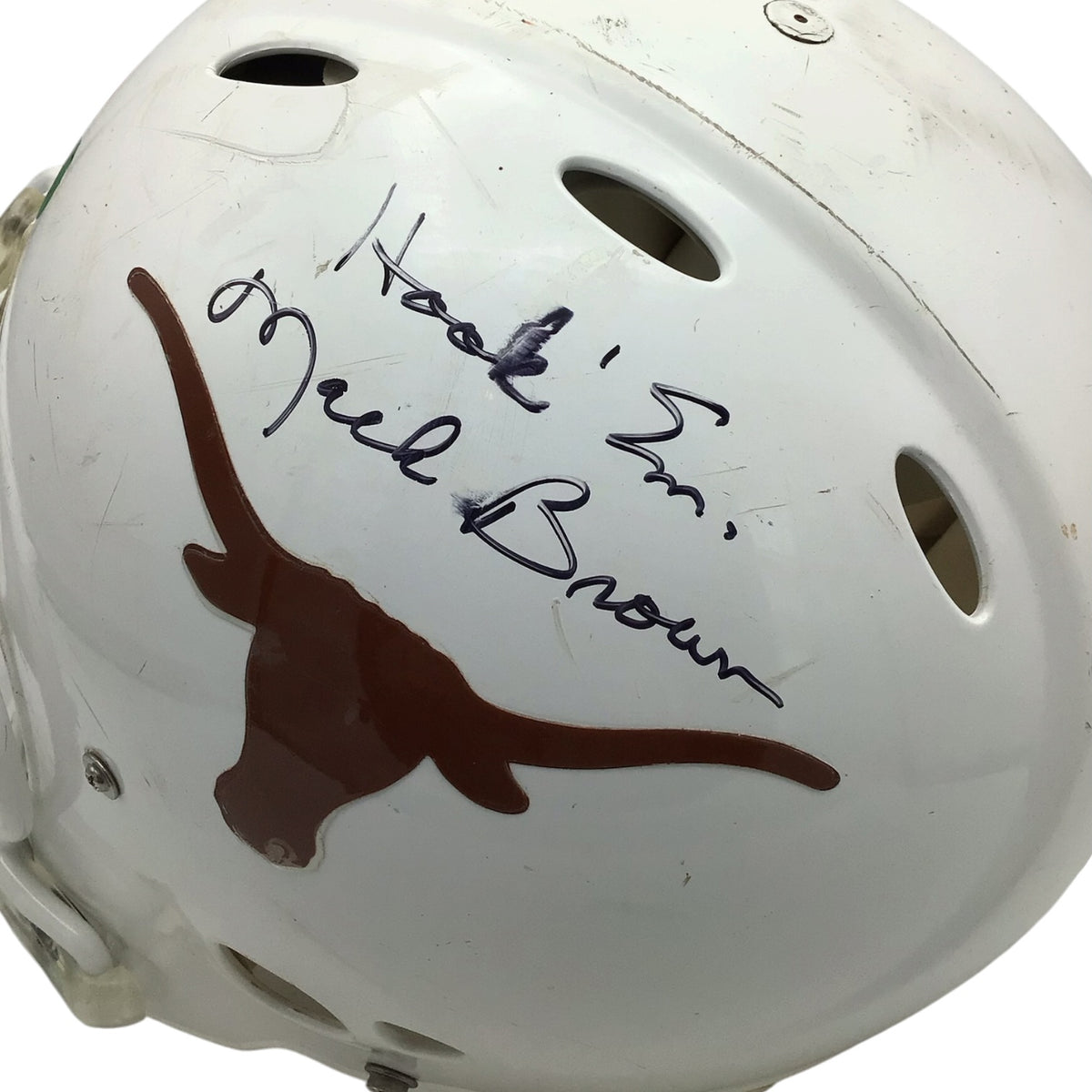 University Of Texas Football Helmet Game Used Autographed By Mack Brown