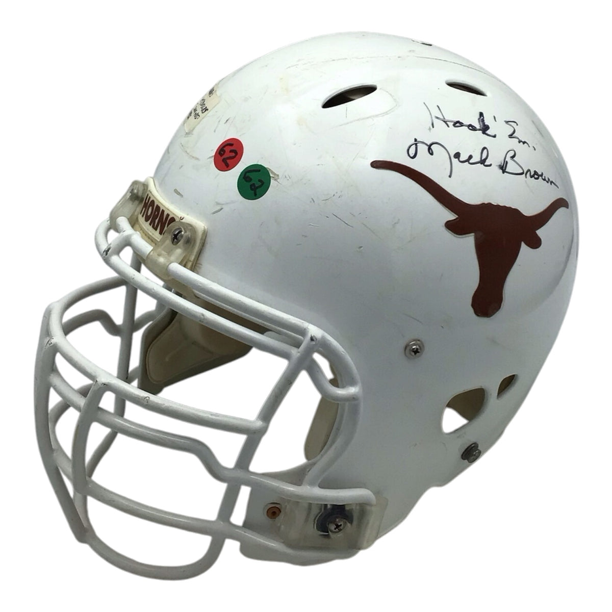 University Of Texas Football Helmet Game Used Autographed By Mack Brown