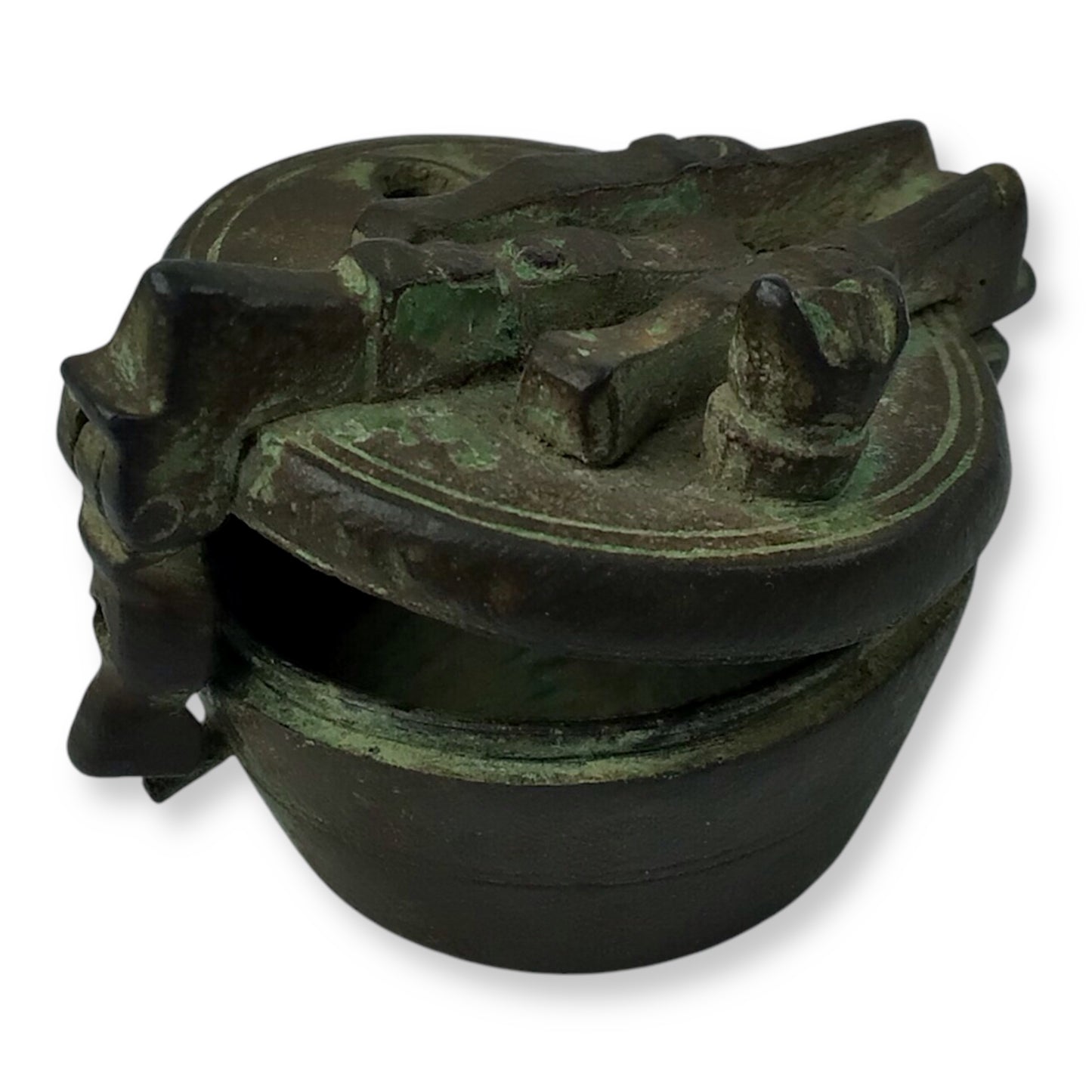 Unusual 17th Century Bronze Barrel-Shaped Locked Weight Container