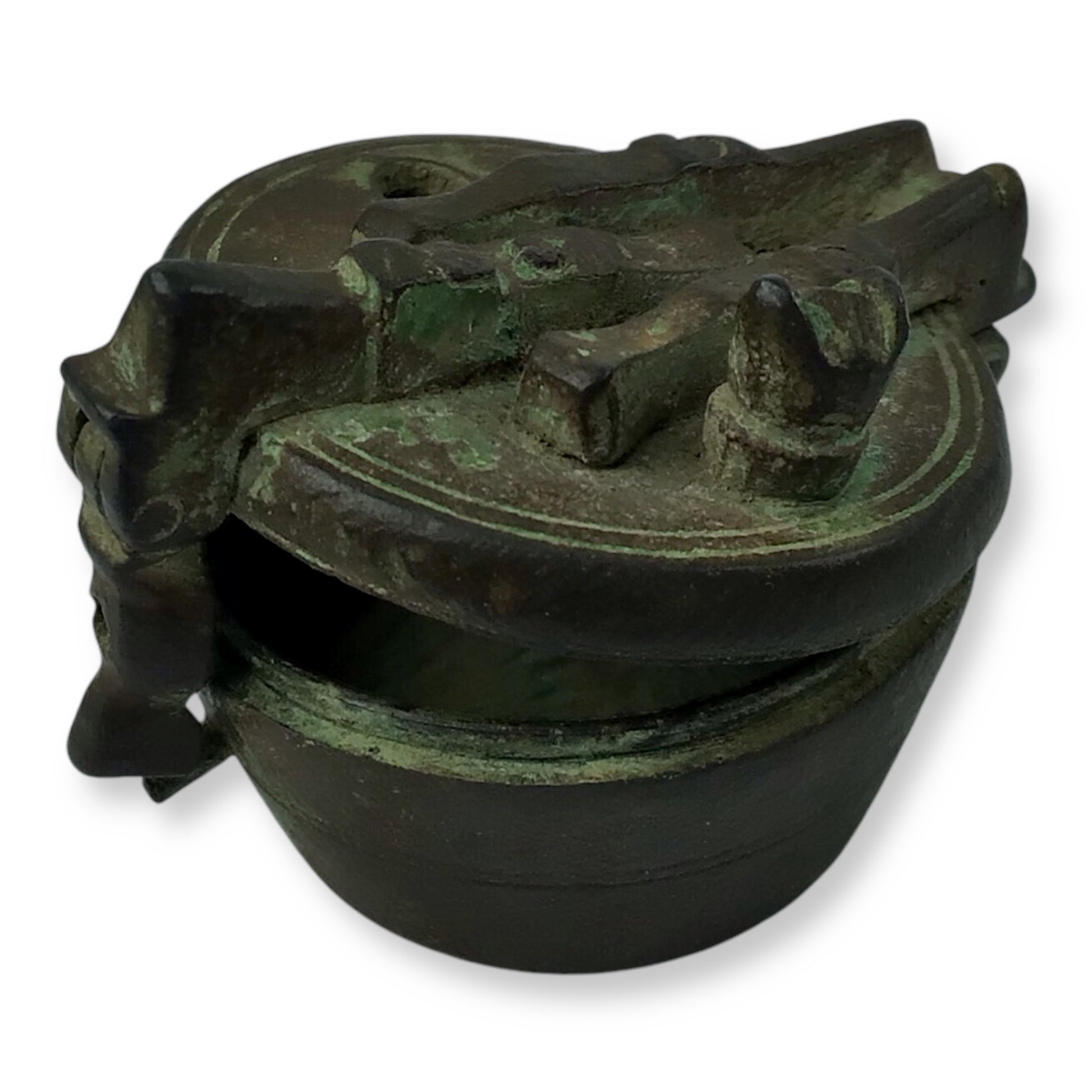 Unusual 17th Century Bronze Barrel-Shaped Locked Weight Container
