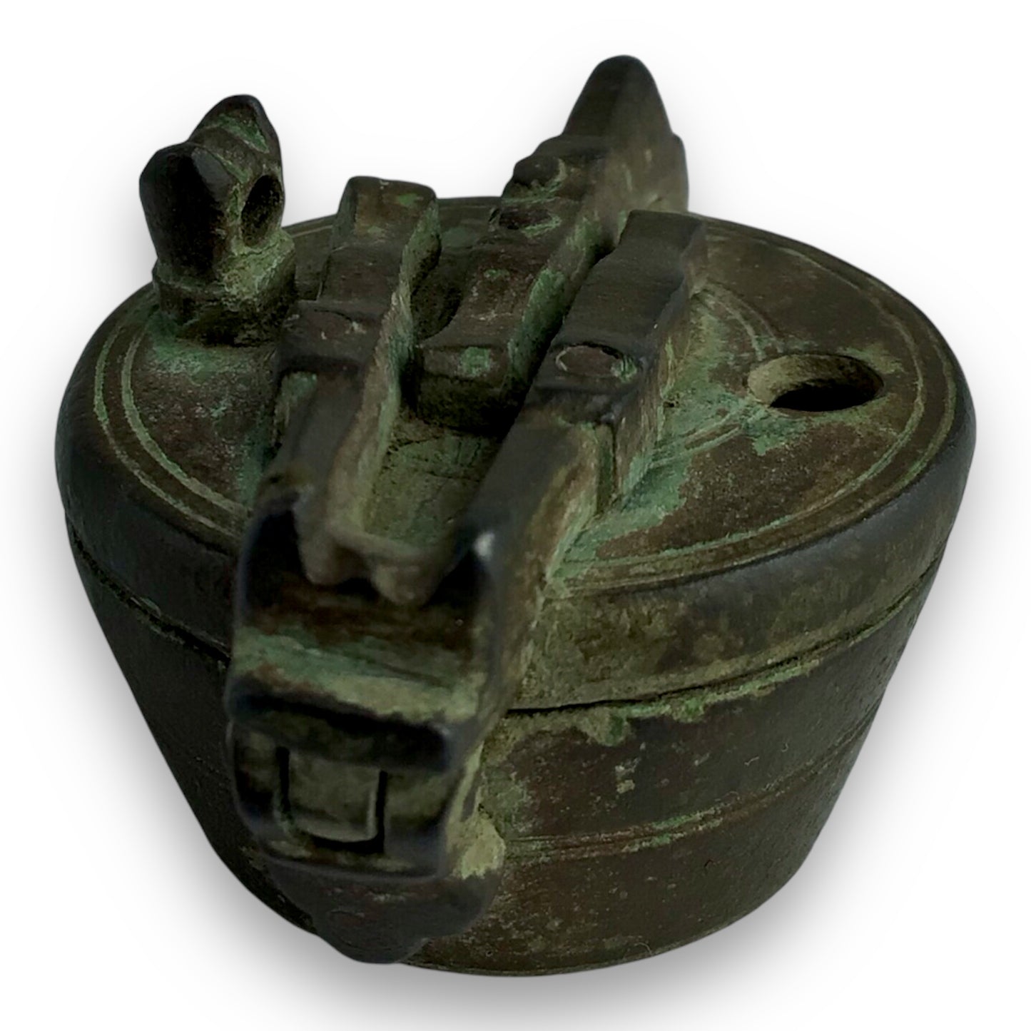 Unusual 17th Century Bronze Barrel-Shaped Locked Weight Container